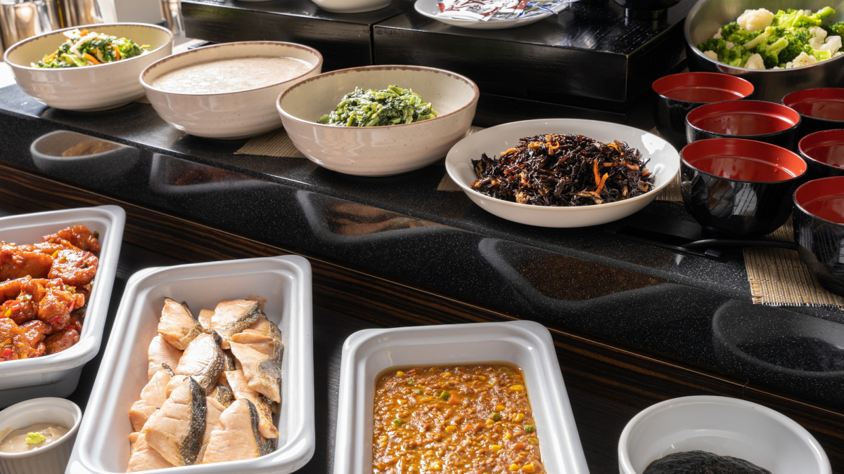 Close-up of the buffet area with a wide variety of side dishes