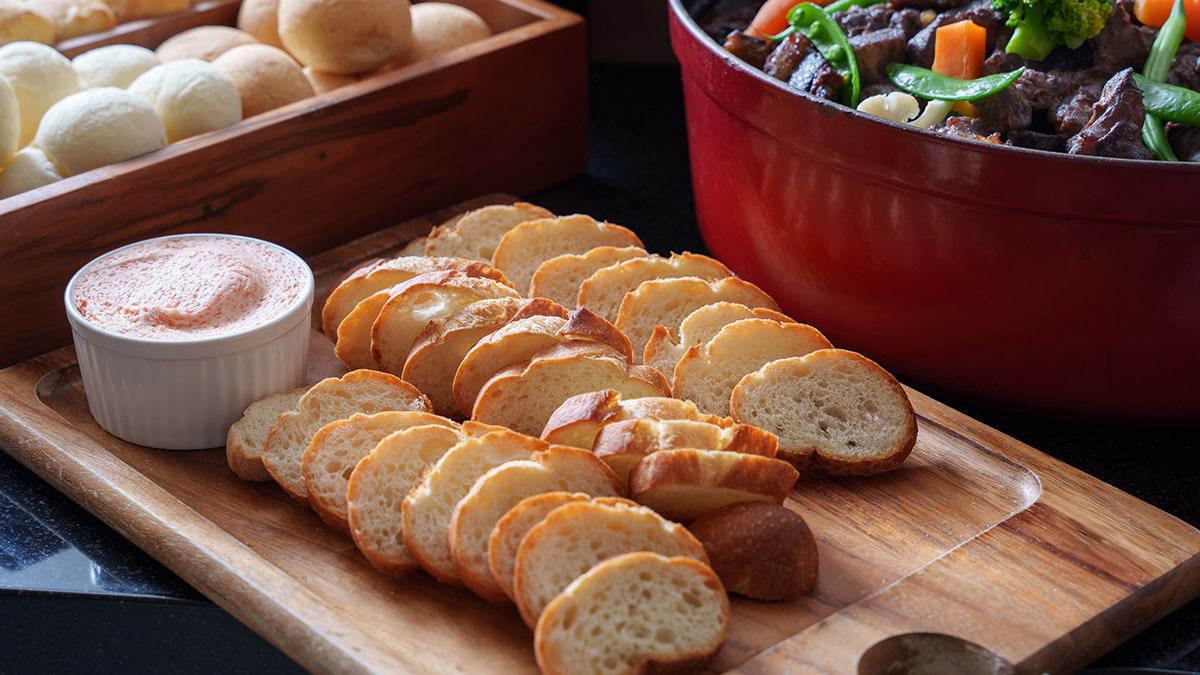 Sliced baguette and mentai butter