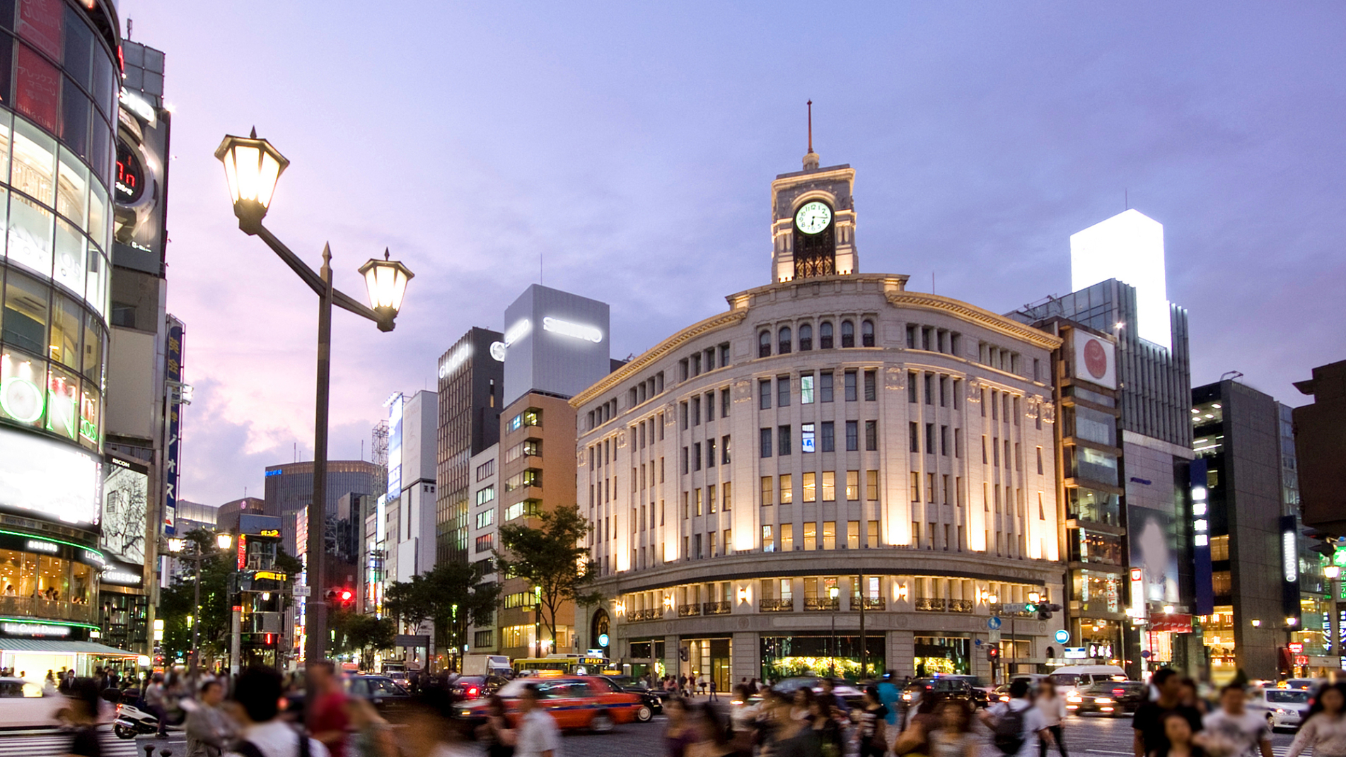Evening view in front of Ginza Mitsukoshi