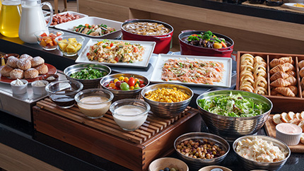 The spread of the breakfast buffet