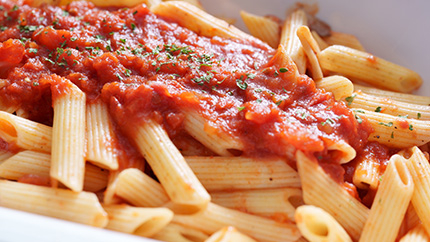 Close-up of Penne with Tomato Sauce